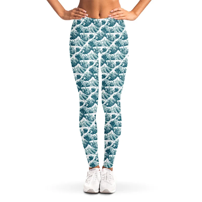 Japanese Kanagawa Wave Pattern Print Women's Leggings Trendy High-Compression Leggings