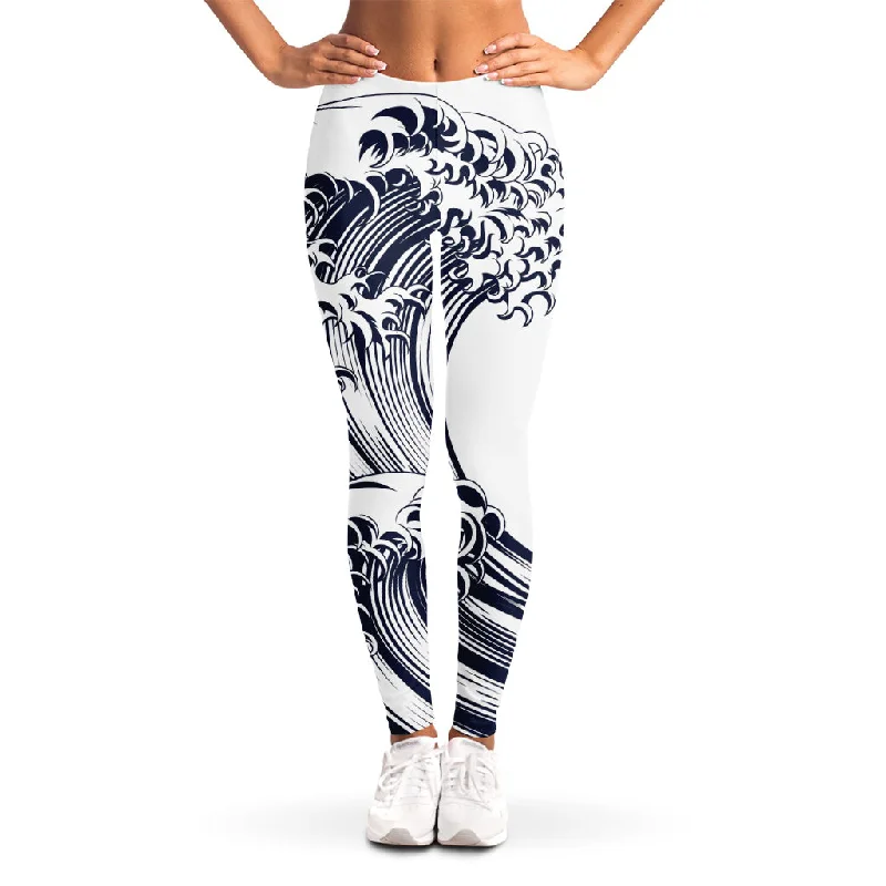 Japanese Kanagawa Wave Print Women's Leggings Cozy Fashion Leggings