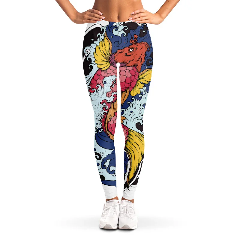 Japanese Koi Carp Tattoo Print Women's Leggings Trendy Digital Print Leggings