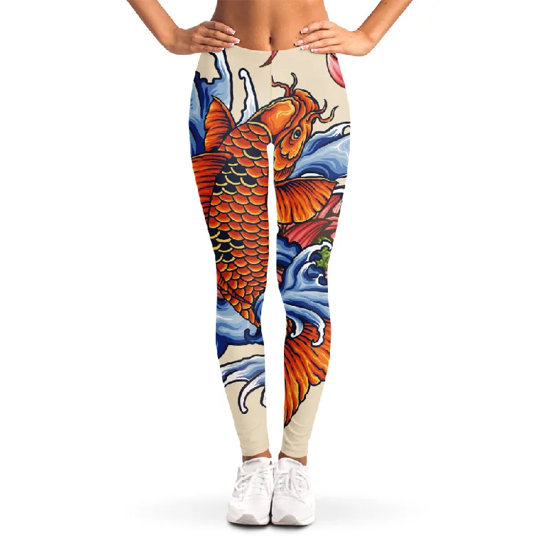 Japanese Koi Fish Tattoo Print Women's Leggings Trendy Sporty Compression Leggings