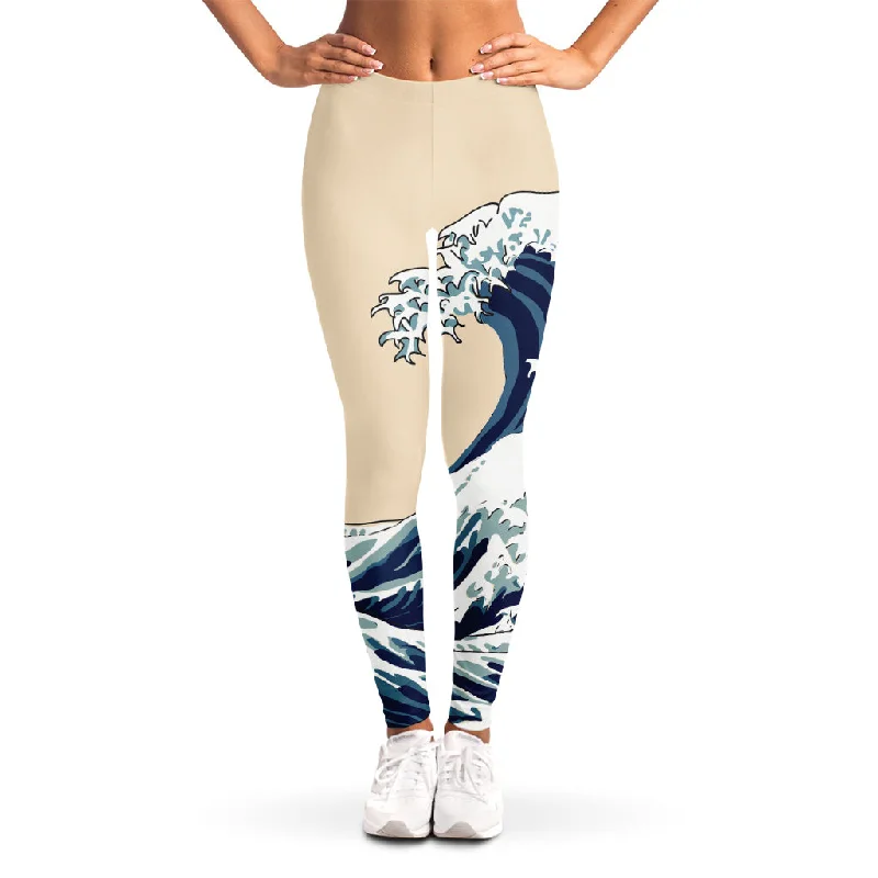 Japanese Ocean Wave Print Women's Leggings Trendy Fitness Leggings