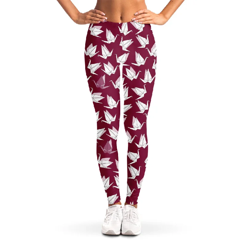 Japanese Origami Crane Pattern Print Women's Leggings Trendy Spandex Leggings