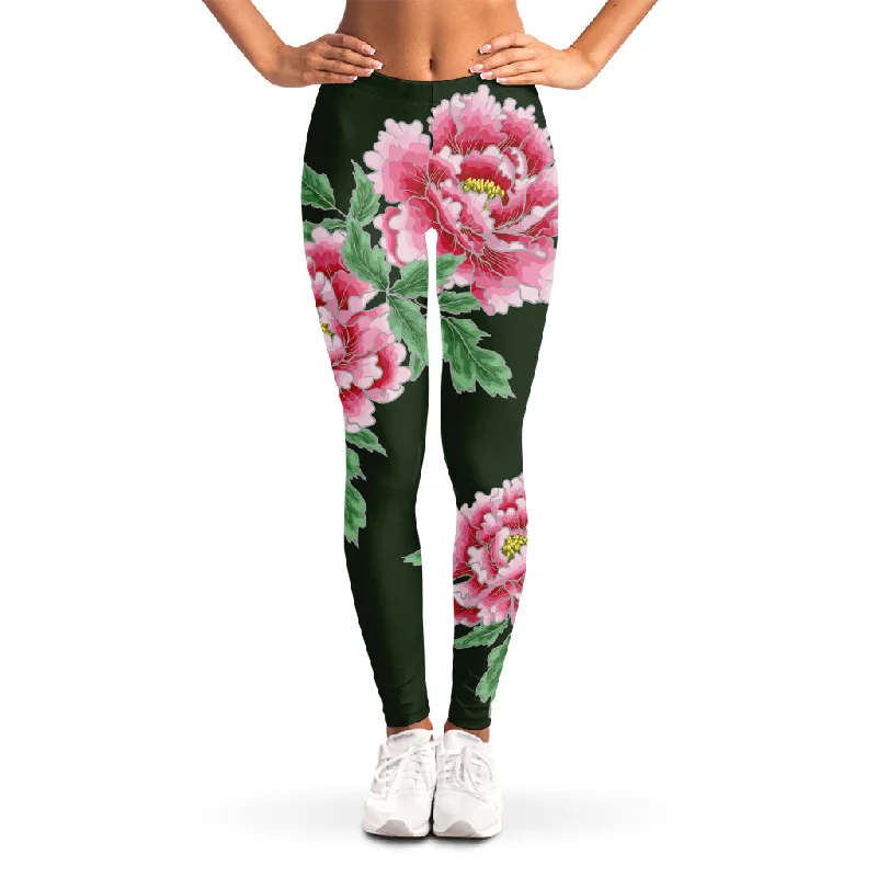 Japanese Peony Print Women's Leggings Cozy Lounge Pants Leggings