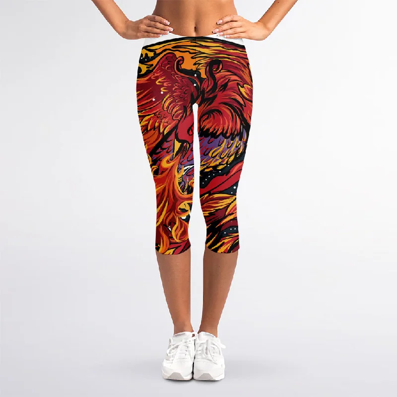 Japanese Phoenix Print Women's Capri Leggings Comfortable Plus Size Leggings