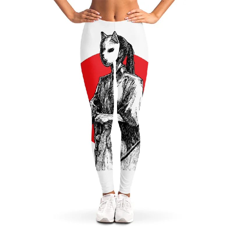 Japanese Samurai Girl Print Women's Leggings Fashionable Floral Active Leggings