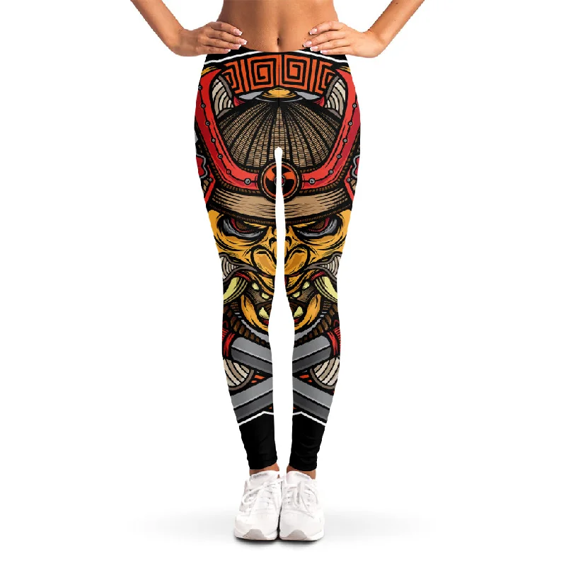 Japanese Samurai Mask Print Women's Leggings Comfortable Running Leggings