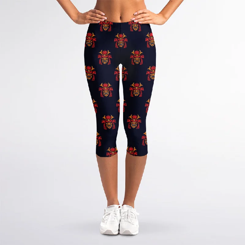 Japanese Samurai Pattern Print Women's Capri Leggings Comfortable Compression Leggings