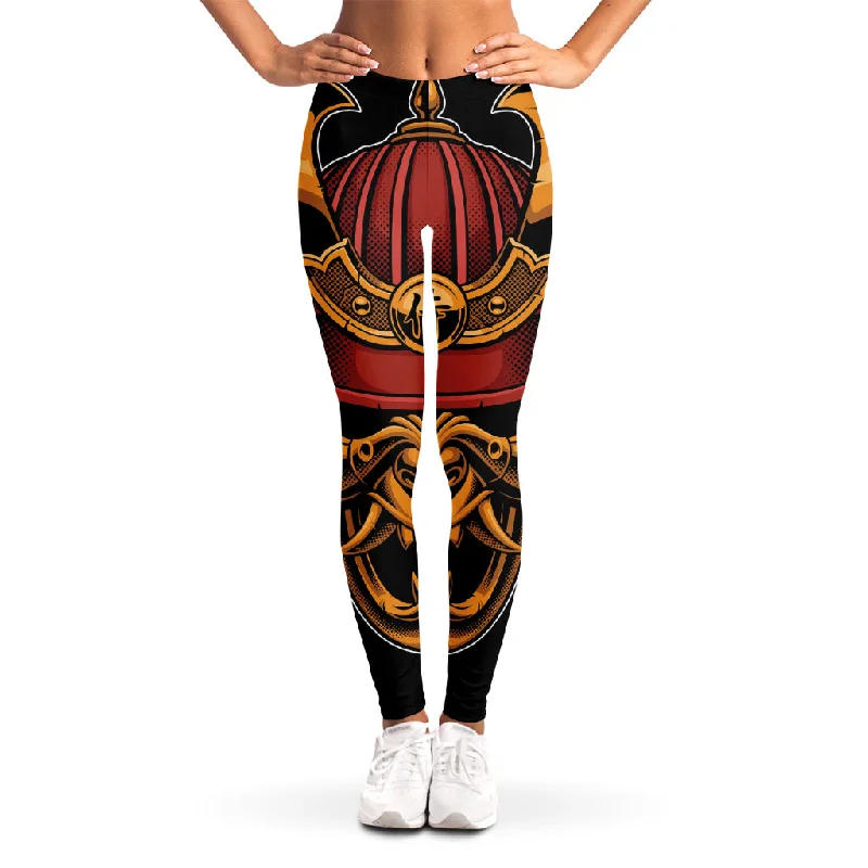 Japanese Samurai Warrior Mask Print Women's Leggings Trendy Polka Dot Leggings