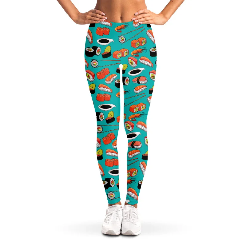 Japanese Sushi And Rolls Pattern Print Women's Leggings Cozy Warmth Leggings