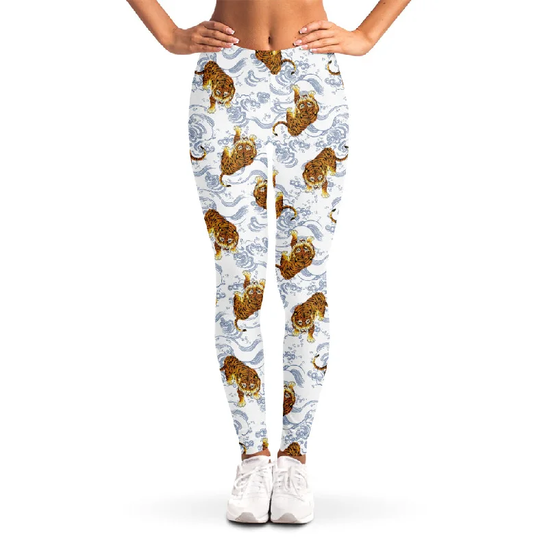 Japanese Tiger Pattern Print Women's Leggings Fashionable High-Rise Leggings