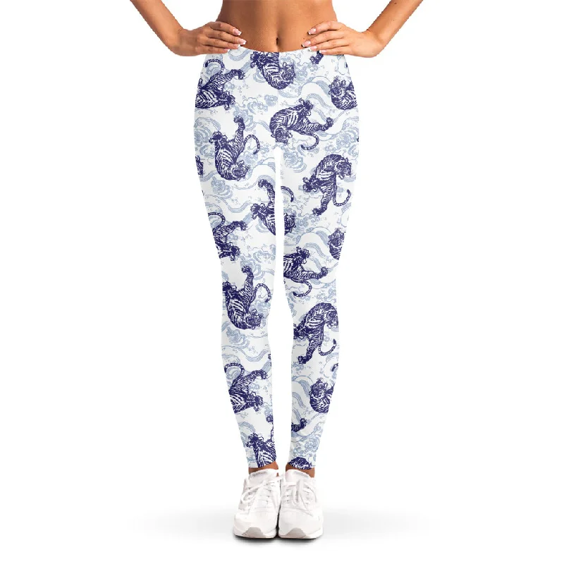 Japanese White Tiger Pattern Print Women's Leggings Cozy Sweat-Wicking Leggings