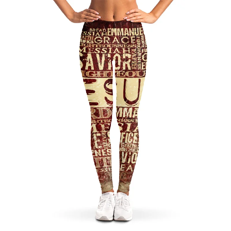 Jesus Religious Words Print Women's Leggings Fashionable Seamless Leggings