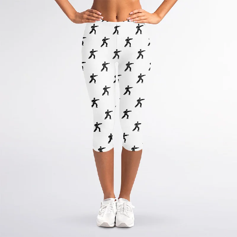 Karate Fighter Pattern Print Women's Capri Leggings Comfortable Tummy Shaping Leggings