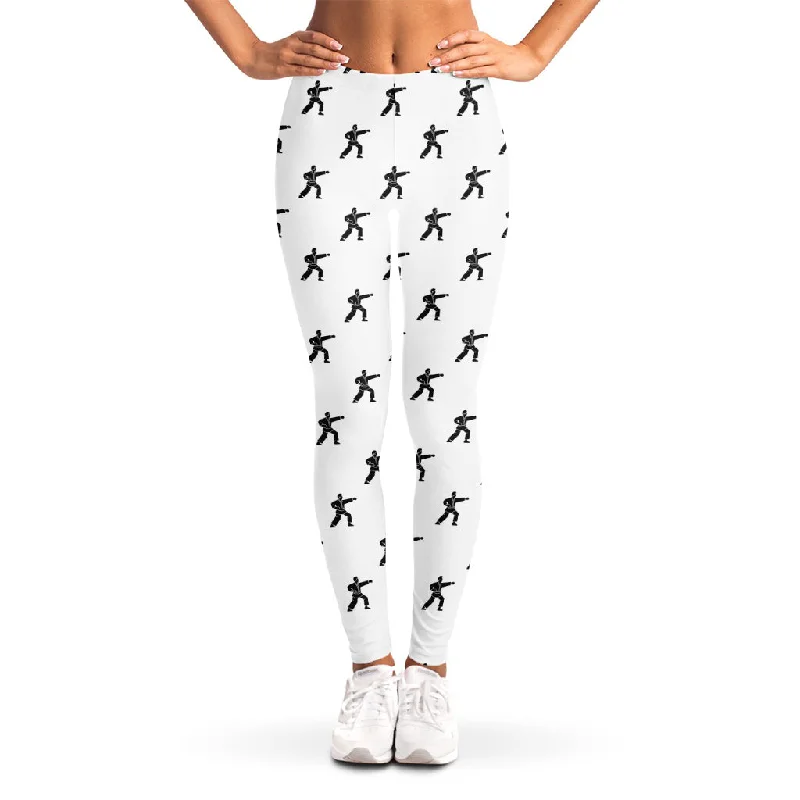 Karate Fighter Pattern Print Women's Leggings Fashionable Lacy Detail Leggings