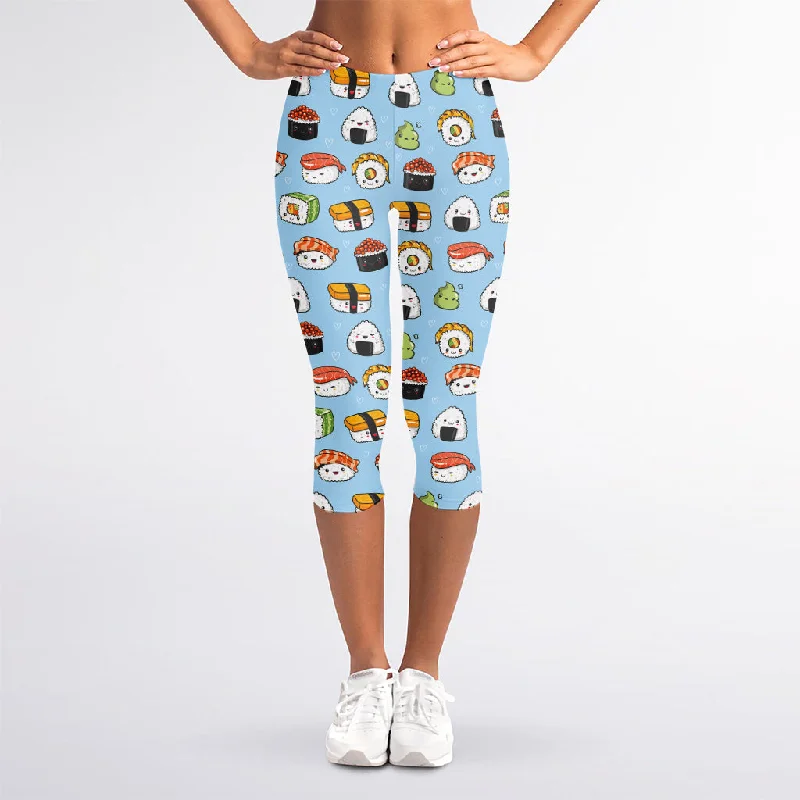 Kawaii Japanese Sushi Pattern Print Women's Capri Leggings Cozy Oversized Leggings