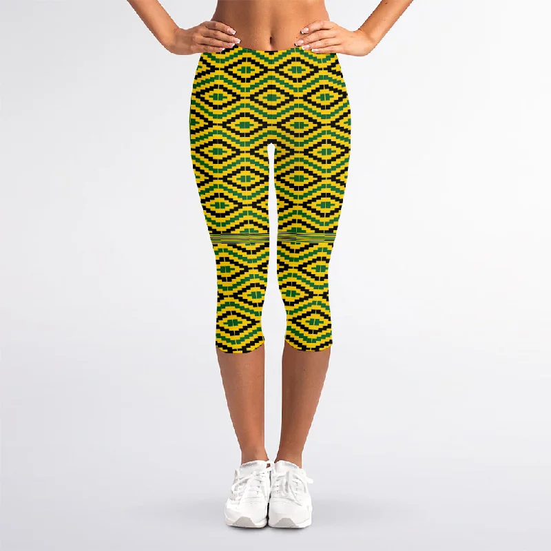 Kente African Pattern Print Women's Capri Leggings Fashionable Smooth Fit Leggings