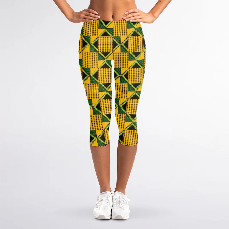 Kente Ethnic Pattern Print Women's Capri Leggings Stylish Sweat-Proof Leggings