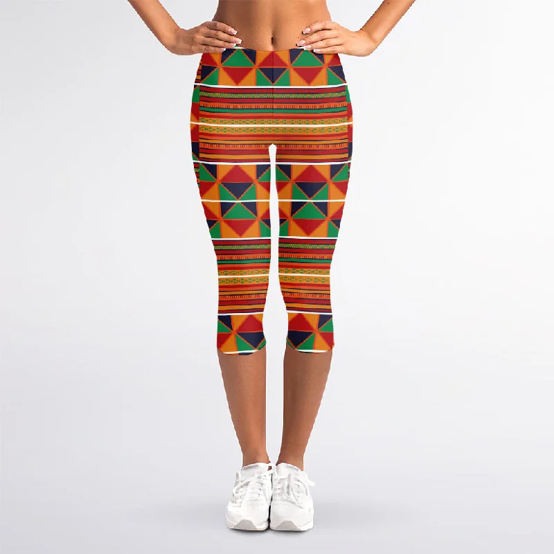 Kente Pattern Print Women's Capri Leggings Comfortable Cold Weather Leggings