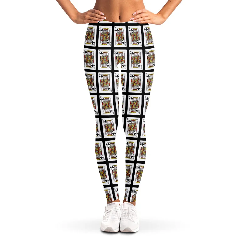 King Of Clubs Playing Card Pattern Print Women's Leggings Trendy Cut-Out Activewear Leggings