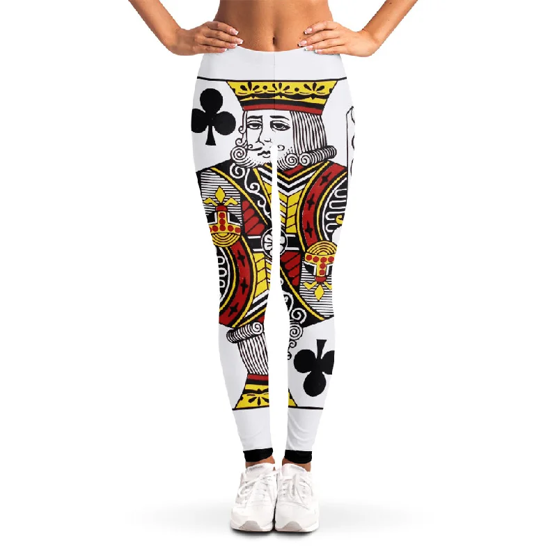 King Of Clubs Playing Card Print Women's Leggings Cozy Mid-Rise Workout Leggings