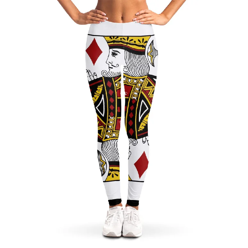 King Of Diamonds Playing Card Print Women's Leggings Trendy Minimalist Leggings