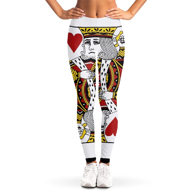 King Of Hearts Playing Card Print Women's Leggings Trendy Colorblock Print Leggings