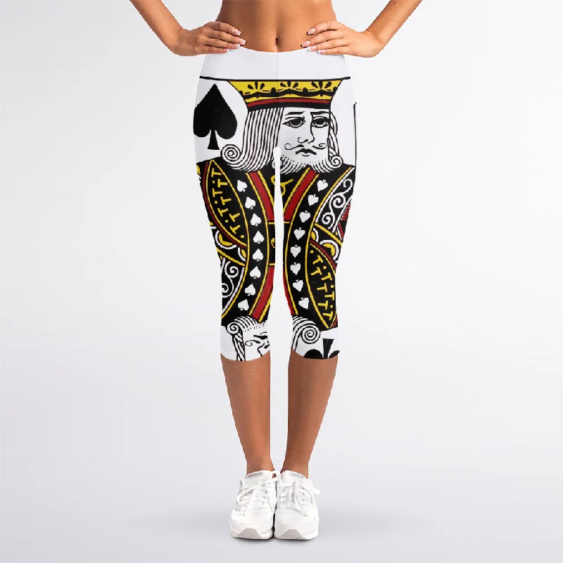 King Of Spades Playing Card Print Women's Capri Leggings Stylish Winter-Ready Leggings