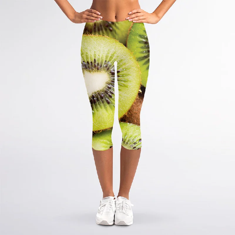 Kiwi 3D Print Women's Capri Leggings Comfortable Power Mesh Leggings