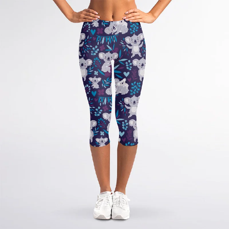 Koala Forest Pattern Print Women's Capri Leggings Comfortable Lounge Leggings