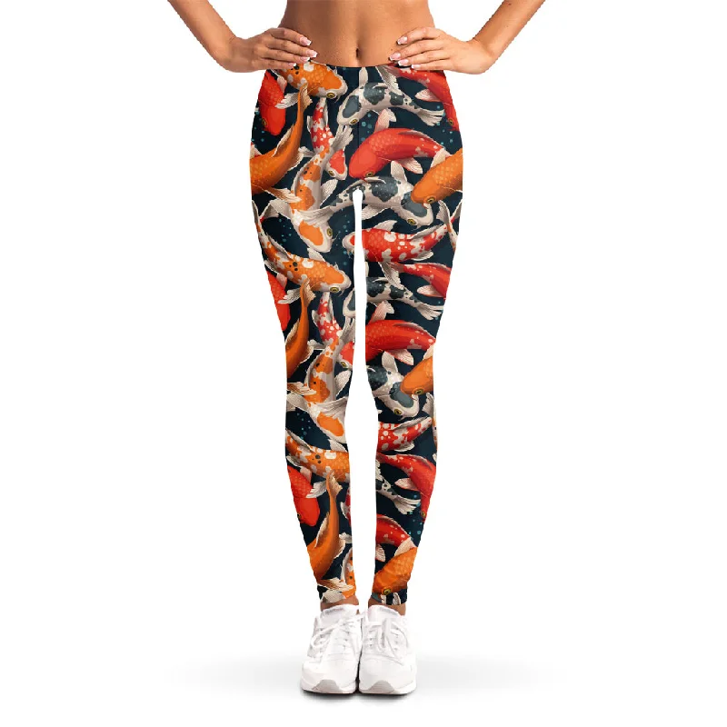 Koi Carp Pattern Print Women's Leggings Elegant Textured Leggings