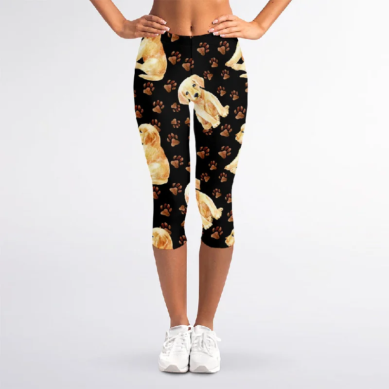 Labrador Retriever Puppy Pattern Print Women's Capri Leggings Stylish Stretch-Waist Leggings