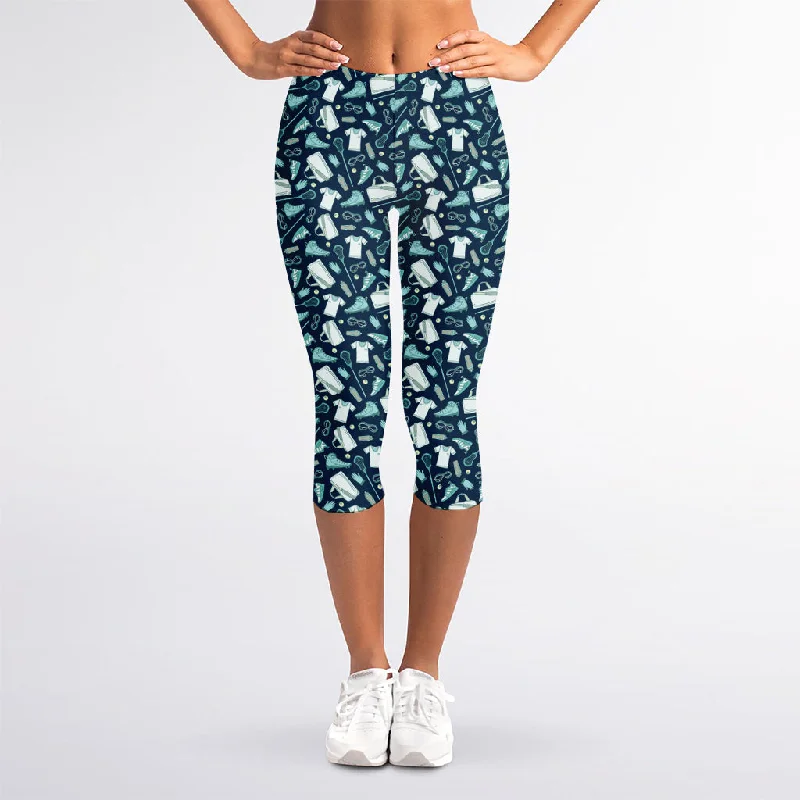 Lacrosse Equipment Pattern Print Women's Capri Leggings Stylish Ankle-Length Leggings