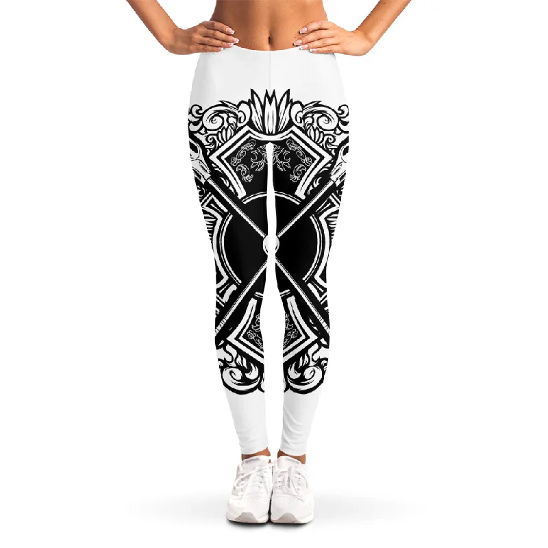 Lacrosse Sticks And Ornate Wing Print Women's Leggings Trendy Black Mesh Leggings