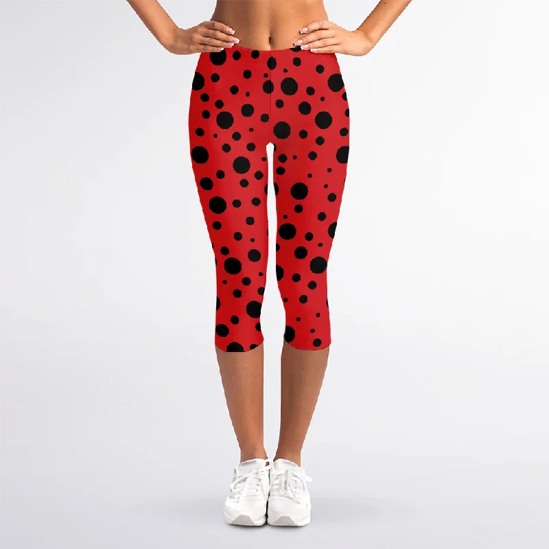 Ladybug Spots Pattern Print Women's Capri Leggings Trendy Activewear Leggings