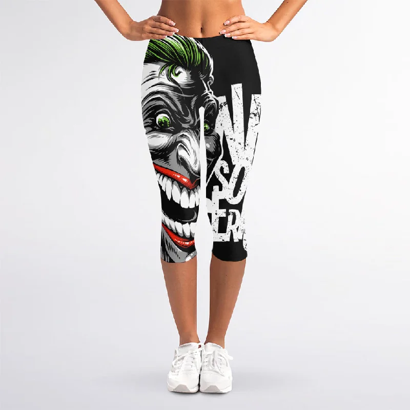 Laughing Joker Why So Serious Print Women's Capri Leggings Comfortable Fleece-Lined Leggings