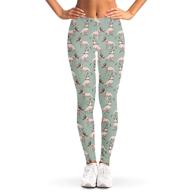 Laurel Green Bull Terrier Pattern Print Women's Leggings Trendy Adjustable Waist Leggings