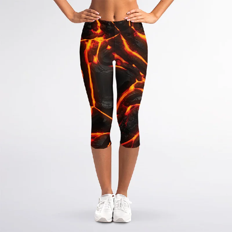 Lava Print Women's Capri Leggings Comfortable Stretch Leggings