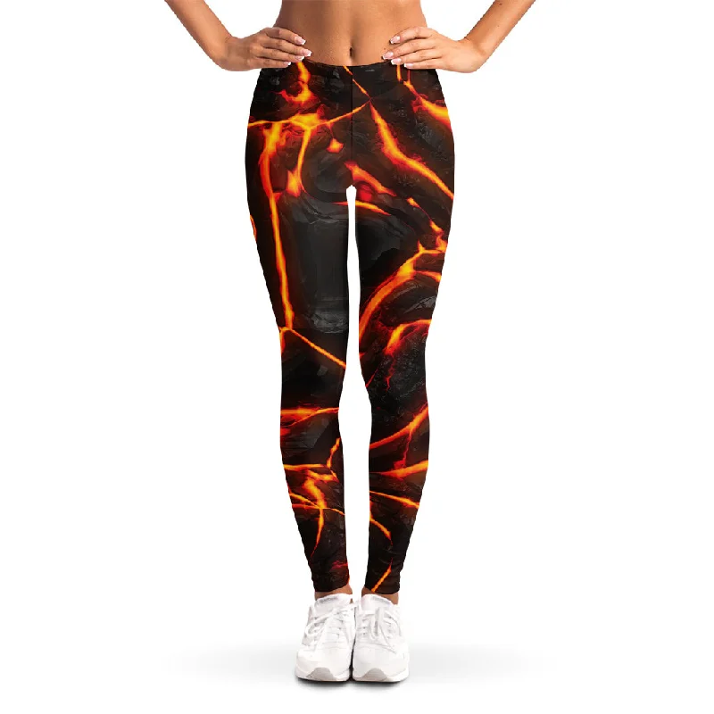 Lava Print Women's Leggings Comfortable Power Mesh Leggings