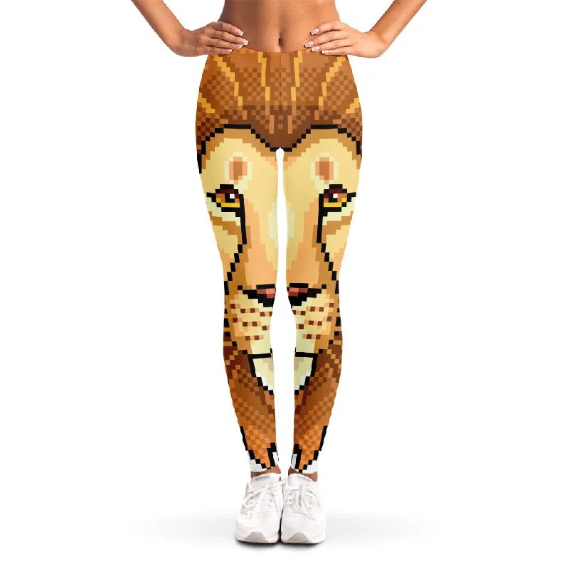 Leo Pixel Print Women's Leggings Cozy Full-Length Workout Leggings