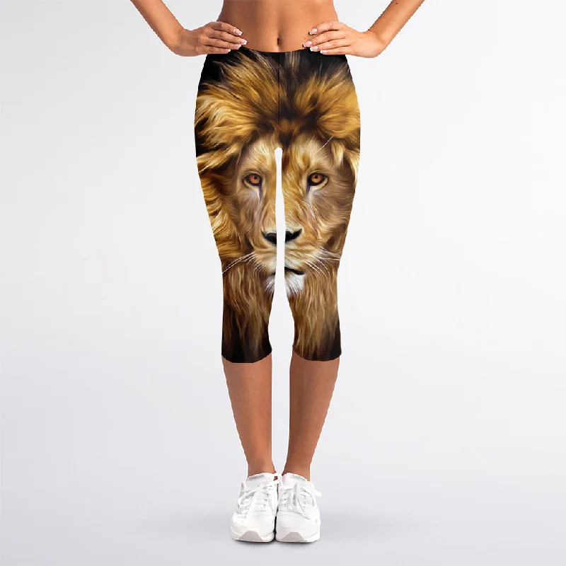 Leo Portrait Print Women's Capri Leggings Trendy Seamless Sports Leggings