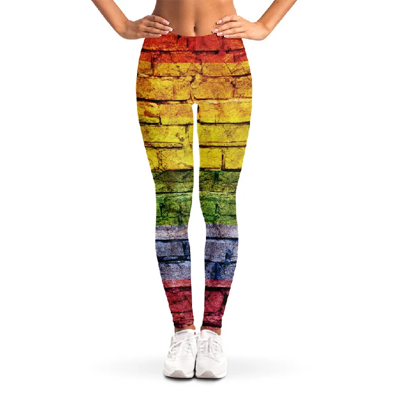 LGBT Pride Rainbow Brick Wall Print Women's Leggings Trendy Tie-Dye Leggings