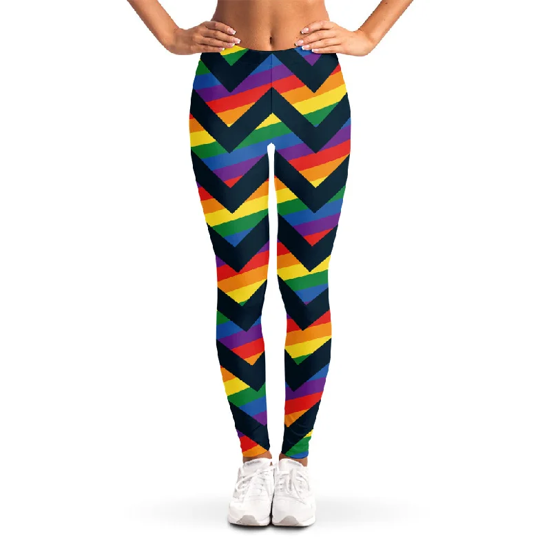 LGBT Pride Rainbow Chevron Pattern Print Women's Leggings Comfortable Workout Fitness Leggings