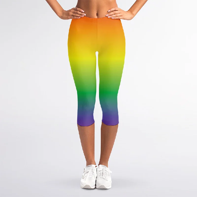 LGBT Pride Rainbow Gradient Print Women's Capri Leggings Stylish Stretch Print Leggings