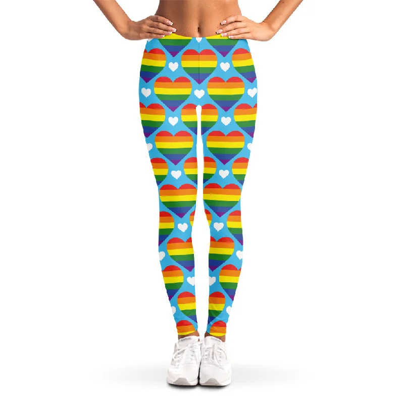 LGBT Pride Rainbow Heart Pattern Print Women's Leggings Chic Floral Print Leggings