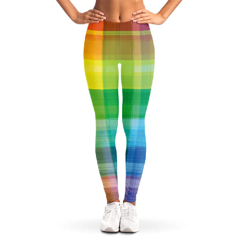 LGBT Pride Rainbow Plaid Pattern Print Women's Leggings Cozy Ribbed Leggings