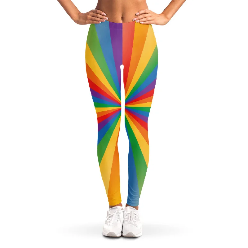 LGBT Pride Rainbow Rays Print Women's Leggings Elegant Velvet Leggings