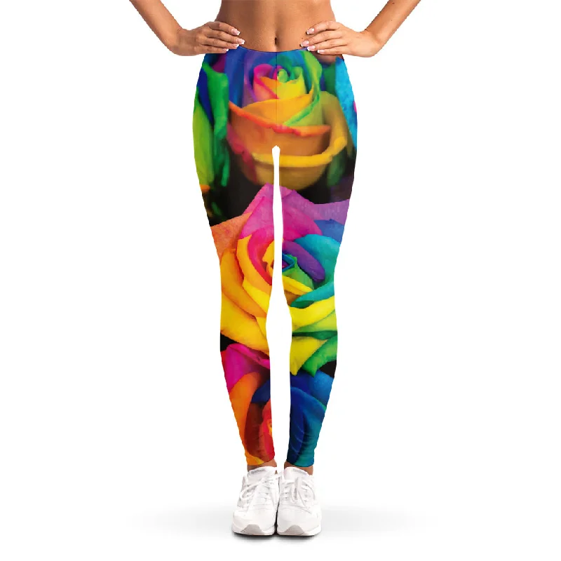 LGBT Pride Rainbow Roses Print Women's Leggings Comfortable Fleece-Lined Leggings