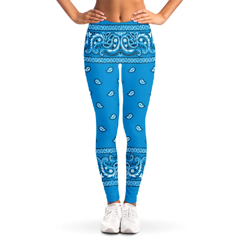 Light Blue Paisley Bandana Print Women's Leggings Cozy Cotton Leggings