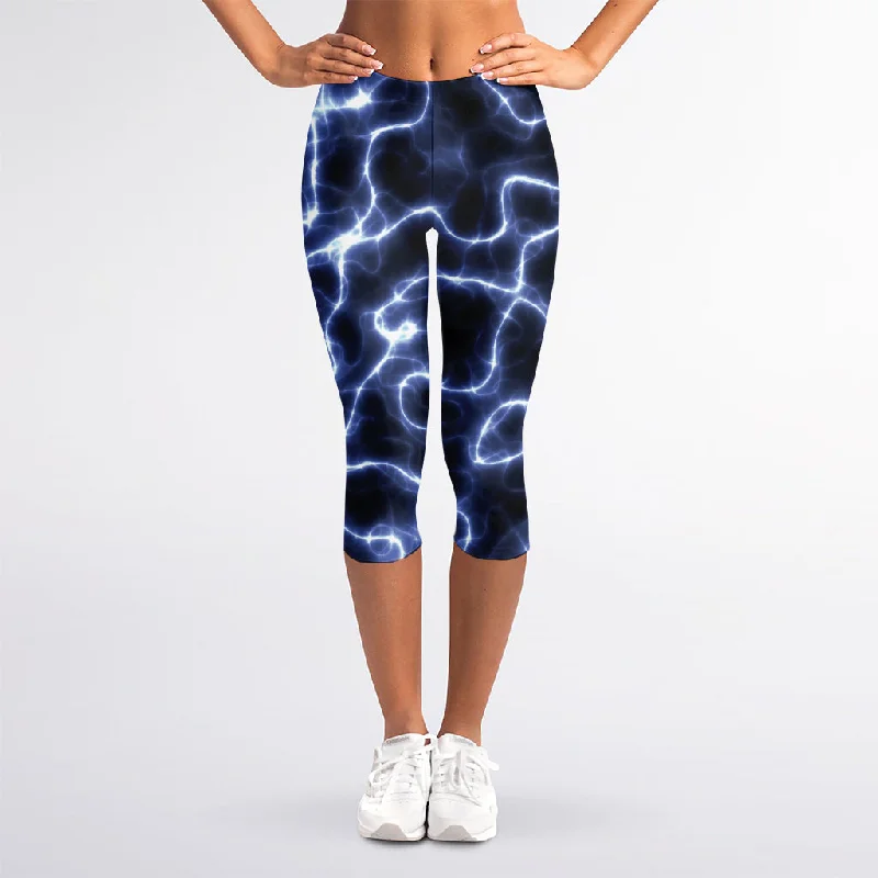 Lightning Chain Print Women's Capri Leggings Fashionable Printed Legging Pants