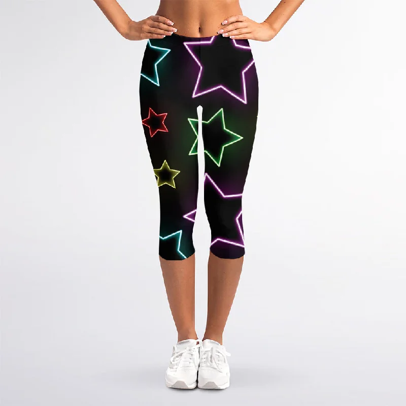 Lights Star Pattern Print Women's Capri Leggings Fashionable Sports Leggings